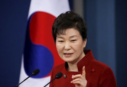 South Korean President Park Geun-hye answers questions from reporters during her New Year news conference at the Presidential Blue House in Seoul South Korea