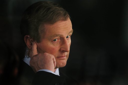 Enda Kenny arrives at the Mayo Convention Centre in Castlebar Ireland where counting continues in the Irish general election Saturday Feb. 27 2016. UNITED KINGDOM OUT