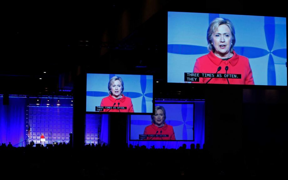 Democratic presidential candidate Hillary Clinton speaks at the state's Democratic-Farmer-Labor party's Humphrey Mondale dinner Friday Feb. 12 2016 in St. Paul Minn