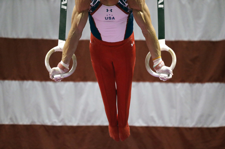 Chris Brooks competes on the rings during the U.S. men's Olympic gymnastics trials Thursday