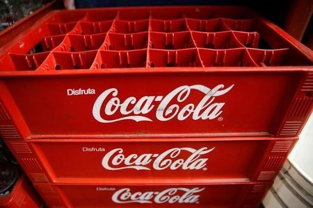 Empty Coca Cola cases are seen at a food stall on the street in Caracas