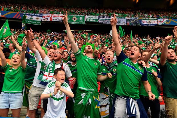 Northern Ireland fans in fine voice during their Group C match against Germany in Paris