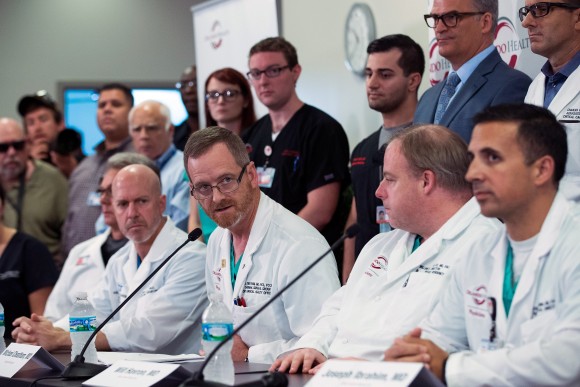 ORLANDO FL- JUNE 14 Dr. Michael Cheatham speaks during a press conference at Orlando Regional Medical Center