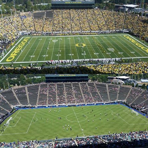 Comparison shot between Soccer and Football at Autzen Stadium. Justin Phillips  KPNW Sports