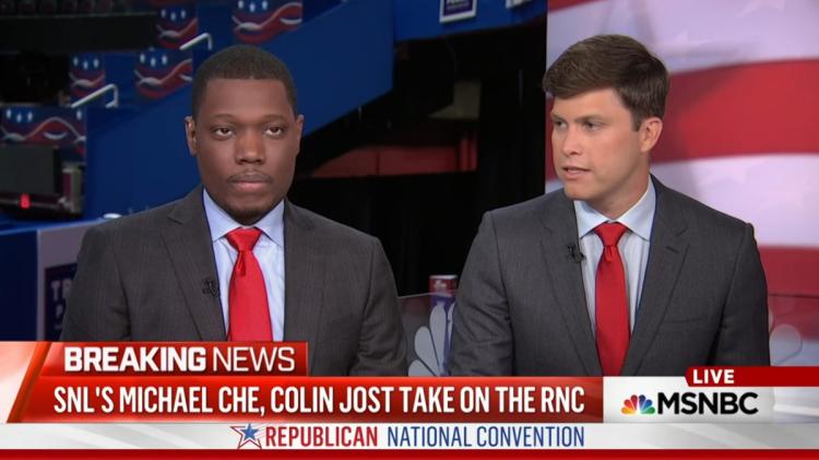 Michael Che and Colin Jost are unsure how to react to the wild questioning from Chris Matthew