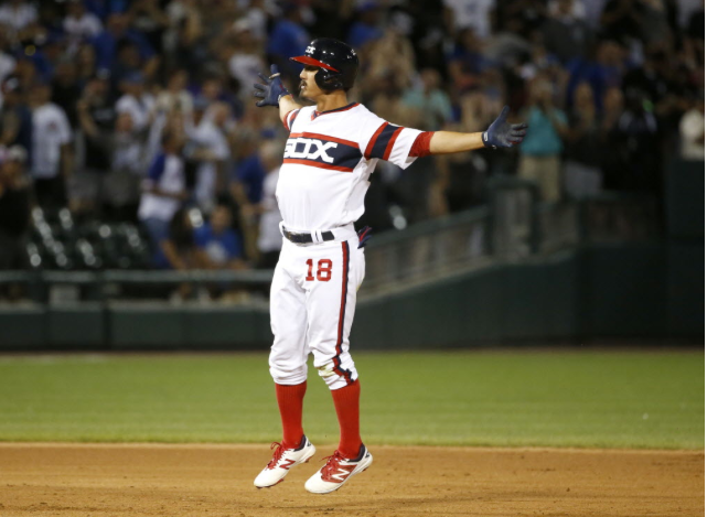 Tyler Saladino celebrates his game-winner against the Cubs Monday night