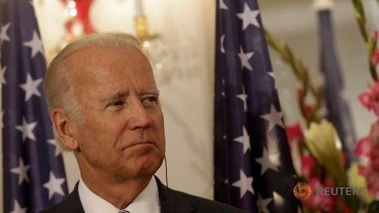 U.S. Vice President Joe Biden looks on during a news conference in Riga castle Latvia