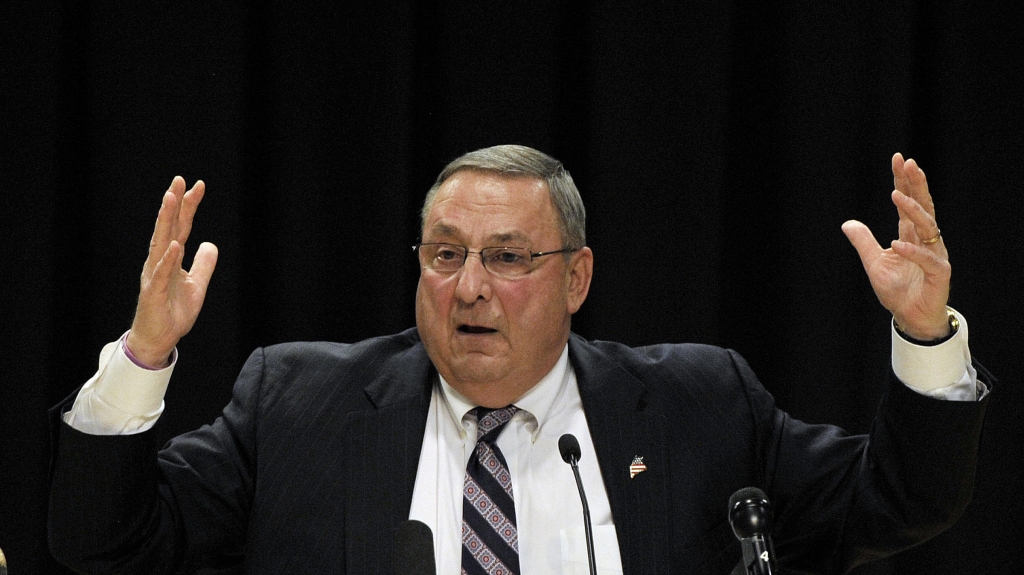 Gov. Paul Le Page holds a town hall meeting at Biddeford High School on April 19