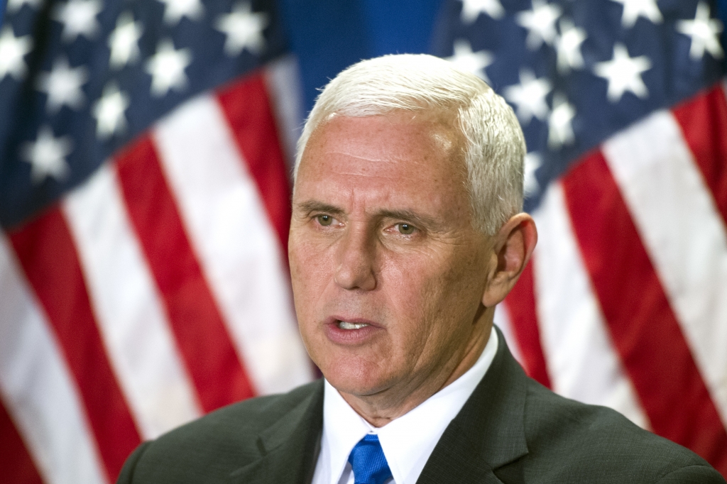 Republican vice president candidate Indiana Gov. Mike Pence speaks at the Republican National Headquarters on Capitol Hill in Washington Tuesday Sept. 13 2016