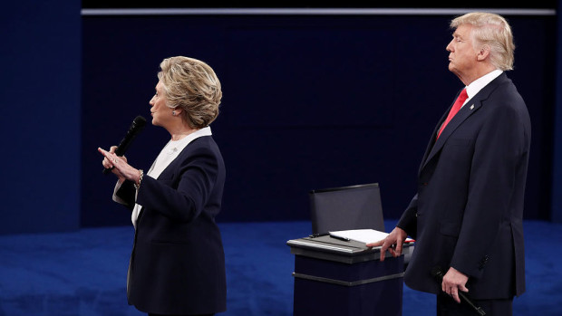 Preparations are made before the town hall debate at Washington University in St. Louis Mo. ahead of the second presidential debate