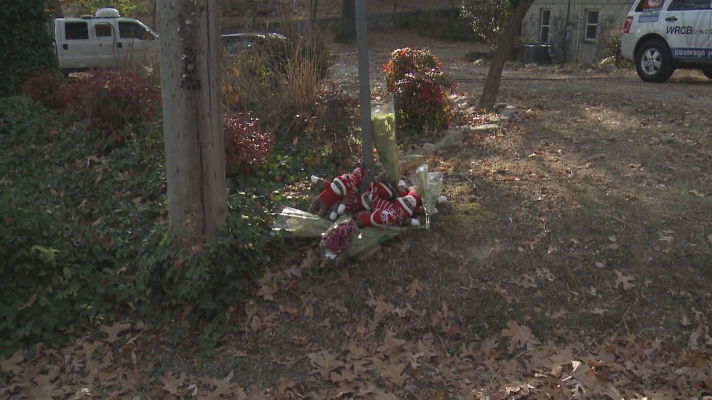 A memorial set up at the site of the deadly Chattanooga school bus crash