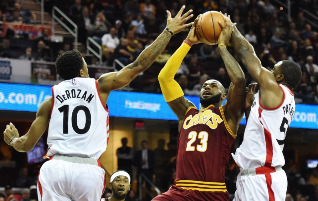 LeBron James centre was a handful for the Raptors on Tuesday with 28 points and 14 assists