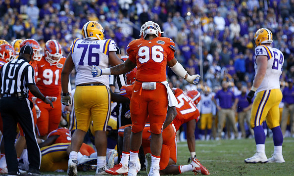 BATON ROUGE LA- NOVEMBER 19 Cece Jefferson #96 of the Florida Gators celebrates after Florida stopped the LSU Tigers on fourth down to win the game at Tiger Stadium