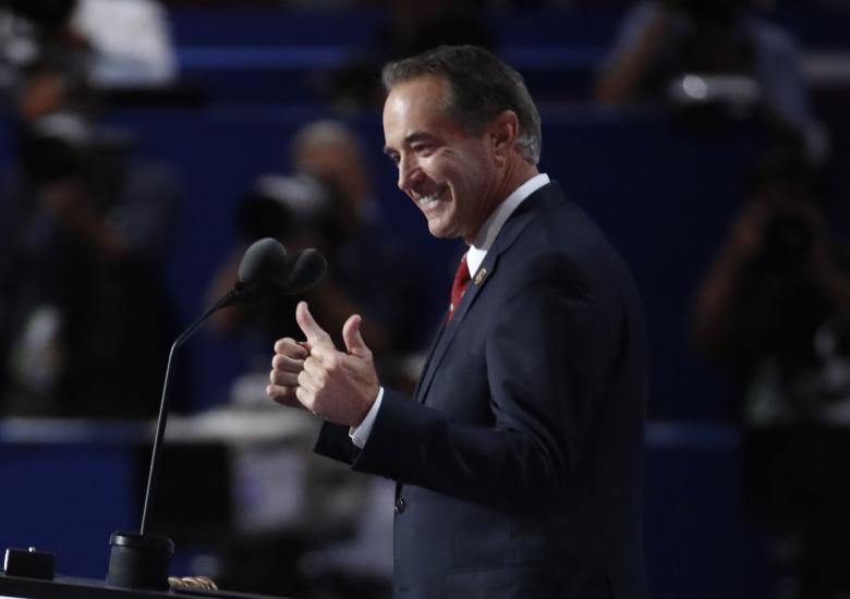 U.S. Representative Chris Collins flashes a thumbs-up before delivering his nomination speech at the Republican National Convention in Cleveland Ohio