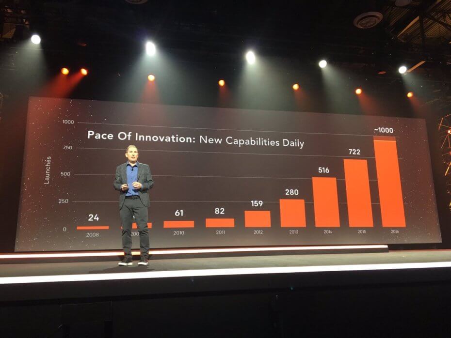 AWS chief executive Andy Jassy onstage at AWS re:Invent in Las Vegas