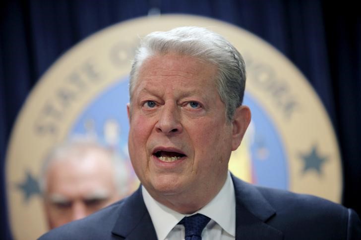 Former U.S. Vice President Al Gore speaks at a news conference with a gathering of U.S. State Attorney's General to announce a state-based effort to combat climate change in the Manhattan borough of New York City