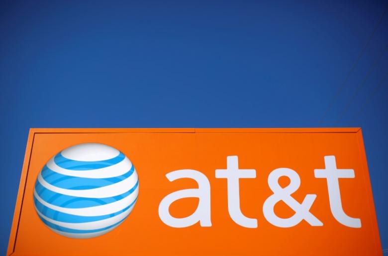 An AT&T sign is seen outside a branch in Rolling Meadows Illinois U.S