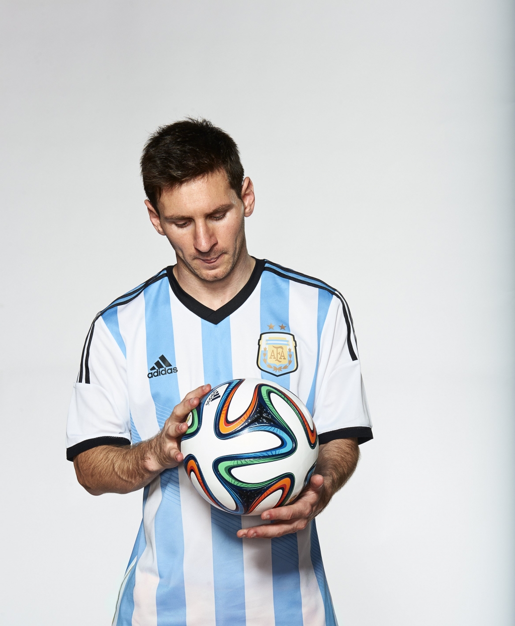 File Meet the Brazuca- the official World Cup match ball hoping not to score an own goal at Brazil 2014. Argentina hero Lionel Messi is pretty handy with the ball at his feet and he was one of the players enlisted to test out the Brazuca for Adidas