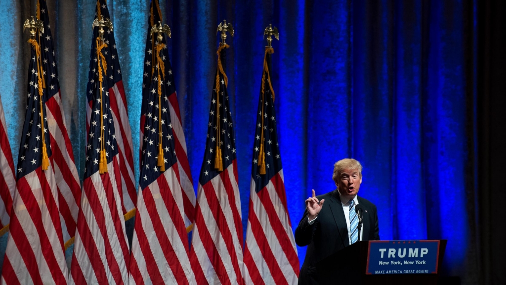 Republican presidential candidate Donald Trump speaks July 16 in New York City. The president-elect's Twitter habit could run up against cybersecurity recommendations once he's in office — but he may also choose to disregard that advice to kee