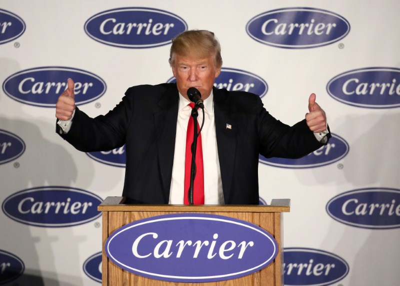 U.S. President Elect Donald Trump speaks at an event at Carrier HVAC plant in Indianapolis Indiana U.S