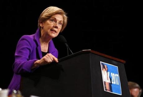 Senator Elizabeth Warren spoke during the annual Martin Luther King Jr. Memorial Breakfast on Monday