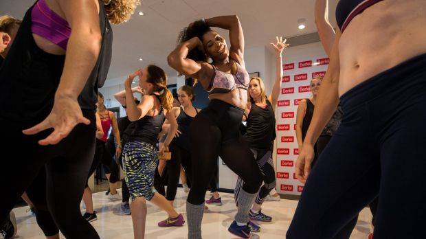 Serena Williams jumped off the stage at the end of the dance class to boogie with the guests