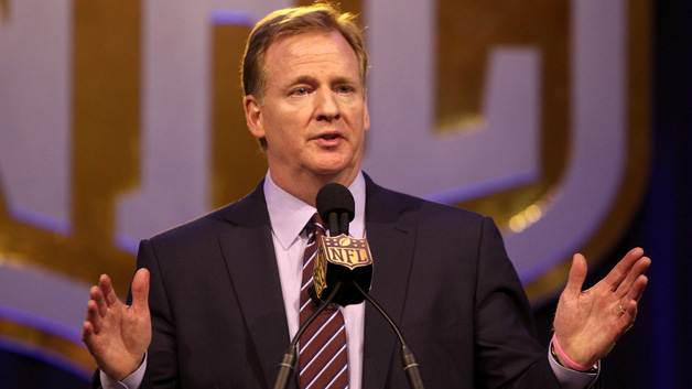 NFL Commissioner Roger Goodell speaks during a press conference prior to Super Bowl 50 at the Moscone Center West