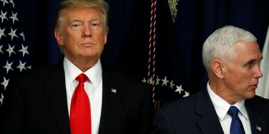 U.S. President Donald Trump and Vice President Mike Pence attend a ceremonial swearing-in for U.S. Homeland Security Secretary John Kelly at Homeland Security headquarters in Washington U.S