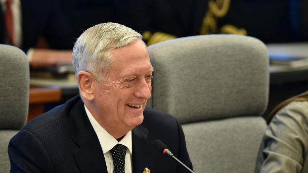 General James Mattis U.S. secretary of defense left reacts during a meeting with Tomomi Inada Japan's defense minister not