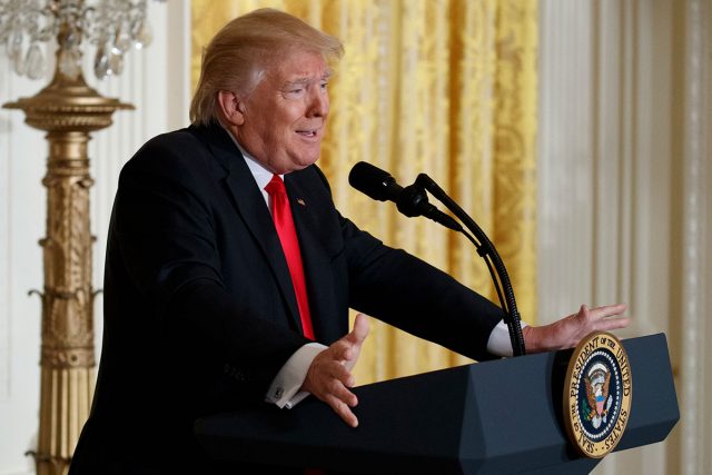 President Donald Trump at a news conference in the East Room of the White House on Thursday. AP