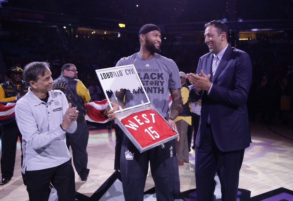 Sacramento Kings center De Marcus Cousins Kings majority owner Vivek Ranadive and Vlade Divac