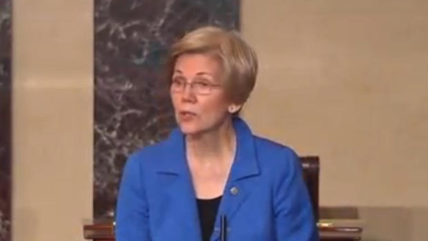 Sen. Elizabeth Warren is seen speaking on the Senate floor Tuesday Feb. 7 in this image from video