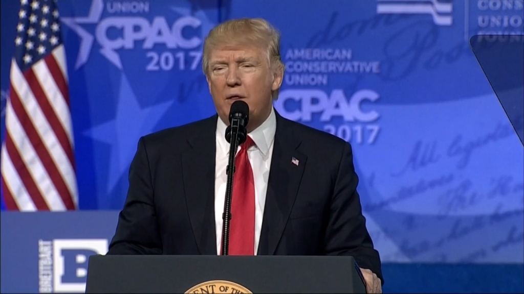 Trump addressing the CPAC 2017 at Gaylord National Resort & Convention Center in Marlyland