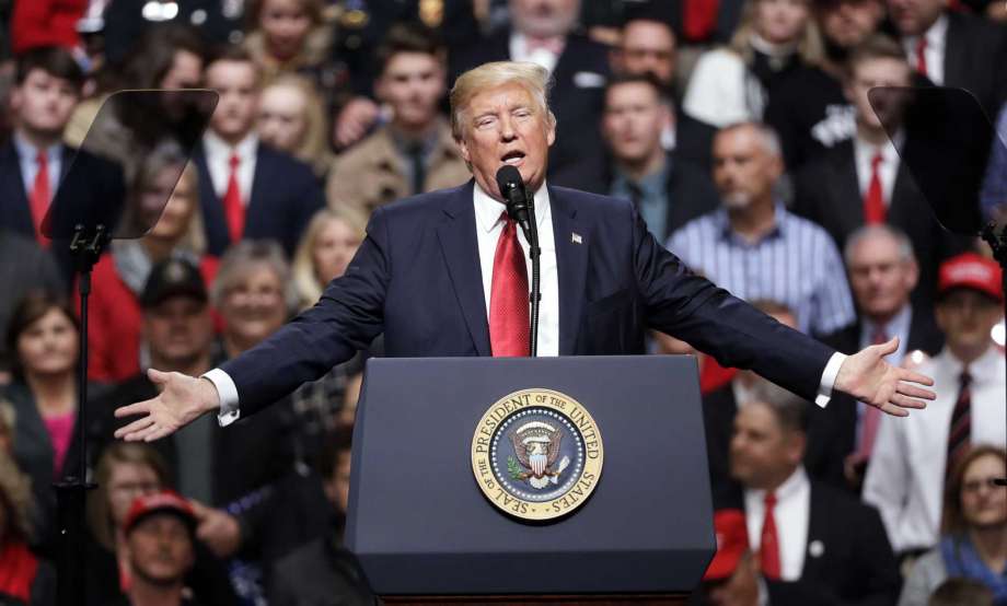 President Donald Trump speaks at a rally Wednesday