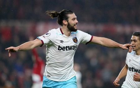 West Ham United's Andy Carroll celebrates scoring their second goal