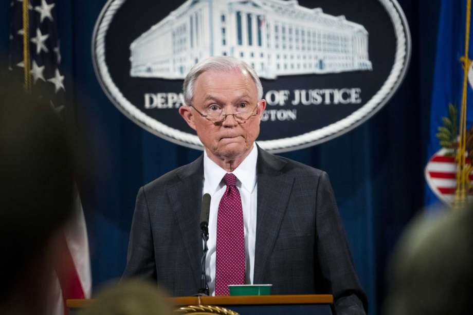 Attorney General Jeff Sessions during a news conference at the Department of Justice in Washington on Thursday. Sessions announced his recusal from overseeing an investigation into contacts between the Trump campaign and the Russian government