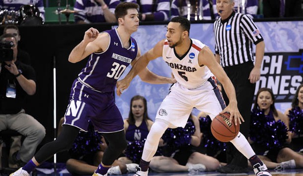 Salt Lake City UT USA Gonzaga Bulldogs guard Nigel Williams Goss moves the ball against Northwestern Wildcats guard Bryant Mc Intosh during the first half in the second round of the 2017 NCAA Tournament at Vivint Smart Home Aren