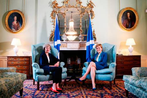 British Prime Minister Theresa May meets with Nicola Sturgeon at Bute House in Edinburgh