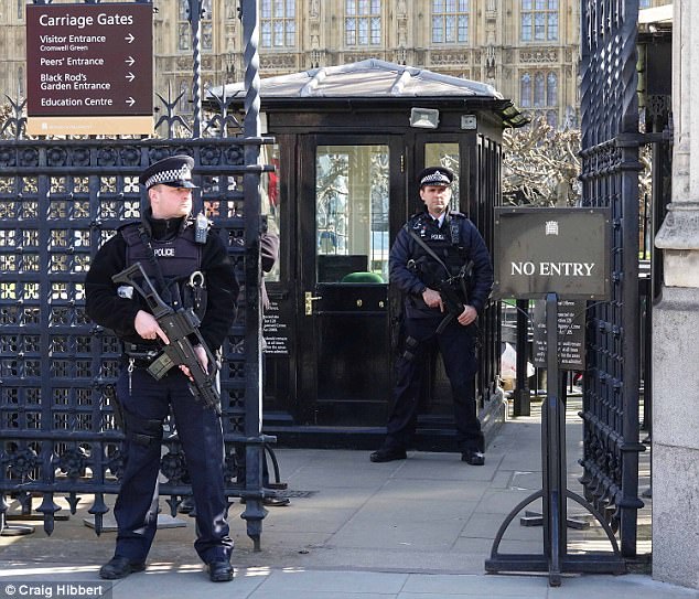 Defence Armed officers on guard outside Houses of Parliament