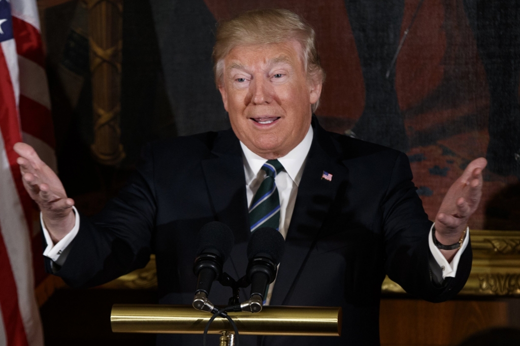 President Donald Trump speaks during a'Friends of Ireland luncheon on Capitol Hill in Washington Thursday