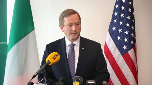 Enda Kenny speaking to journalists at his hotel in Washington