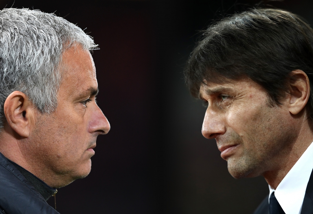 In this composite image a comparision has been made between Jose Mourinho,Manager of Manchester United and Antonio Conte Manager of Chelsea. C