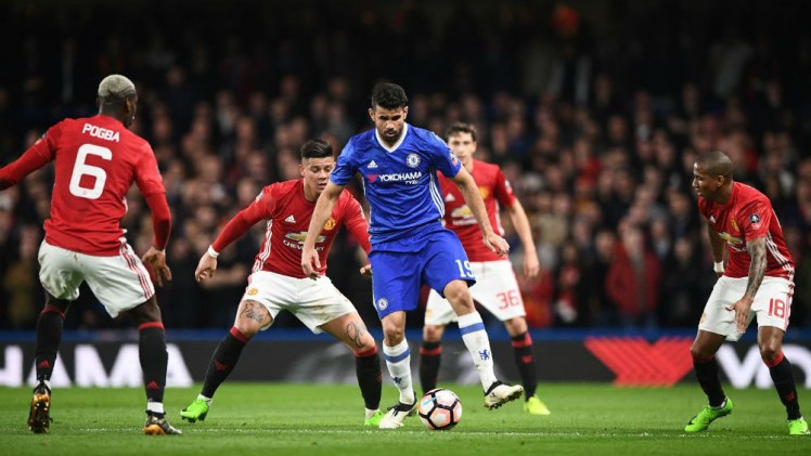 Justin Tallis  AFP  Getty Diego Costa shields the ball during Chelsea's FA Cup quarter-final with Manchester United