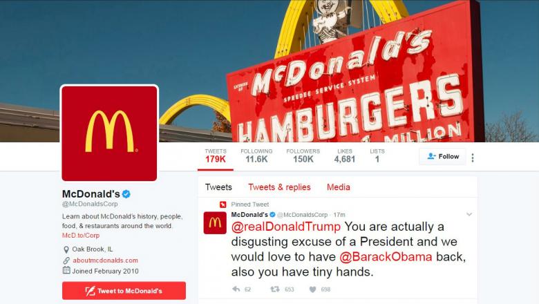 McDonald’s deletes Trump tweet says Twitter account compromised