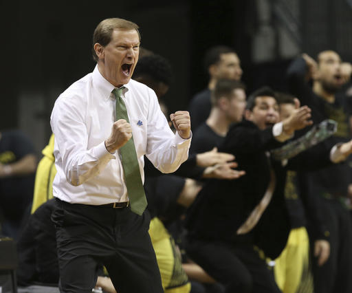 Oregon head coach Dana Altman yells to his team during the second half an NCAA college basketball game against Arizona Saturday Feb. 4 2017 in Eugene Ore