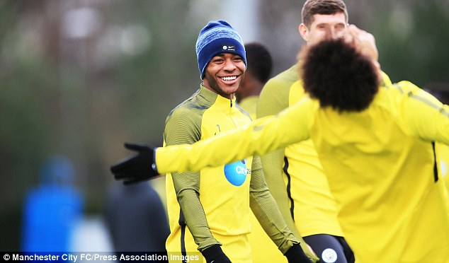 Raheem Sterling looked in high spirits at training on Thursday afternoon