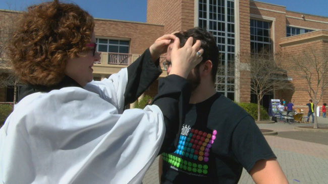 Reverend Ashley Cook and Deacon Cuniff participated in Ashes To Go outside the SFA student center