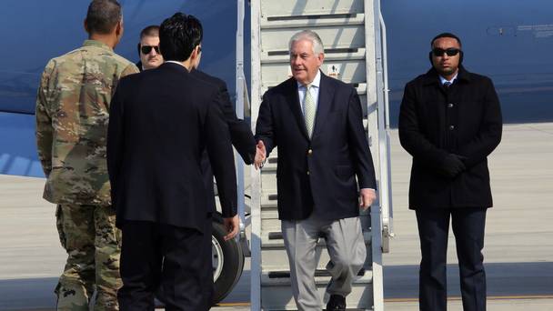 Rex Tillerson arrives at Osan Air Base in Pyeongtaek South Korea