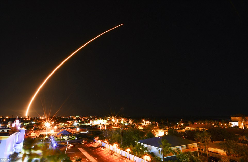 The mission took off from NASA's historic launchpad 39A the origin of the pioneering US spaceflights that took astronauts to the Moon in the 1960s and 1970s at 2 am carrying the Echo Star XXIII a commercial communications satellite for EchoSt