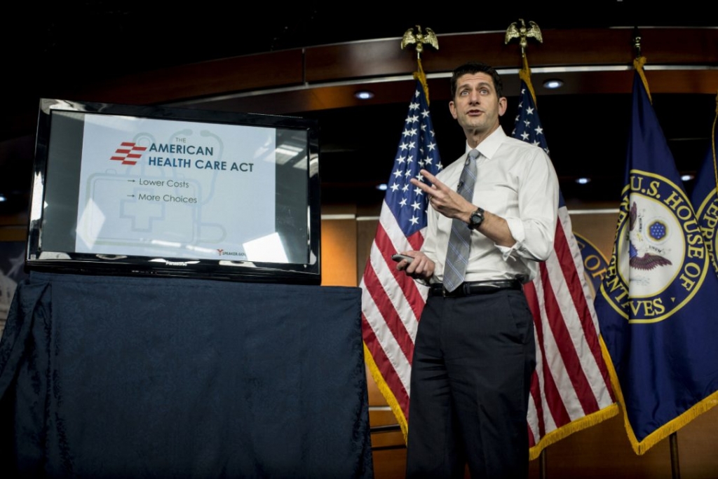 House Speaker Paul Ryan discusses the American Health Care Act at a news conference on Capitol Hill in Washington on March 9. Critics of GOP health bill get ammunition from the Congressional Budget Office report. The new figures estimated that 24 million